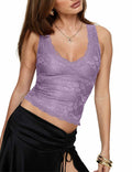 SAUNGKUAI Women's Sexy V Neck Sleeveless Lace Floral Top PinkPurple Size XL by Deal US