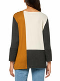 Three Quarters Sleeves Jewel Neck Color Block Sweater Top Multicolor Size L by Deal US