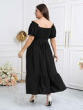 SCOMCHIC Plus Size Off Shoulder Puff Sleeve Maxi Dress Belt Black Size 3X by Deal US