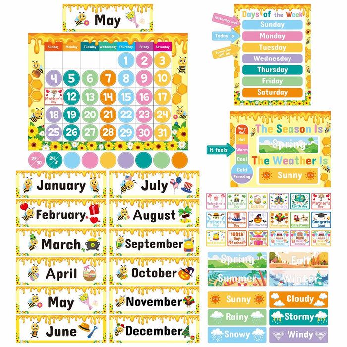 Bee Classroom Calendar Set Back to School Bulletin Board Decoration w/ Stickers by Deal US