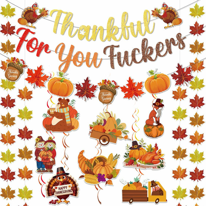 Yavxzvbw Thankful for You Banner Fall Leaves Garland Orange Thanksgiving by Deal US