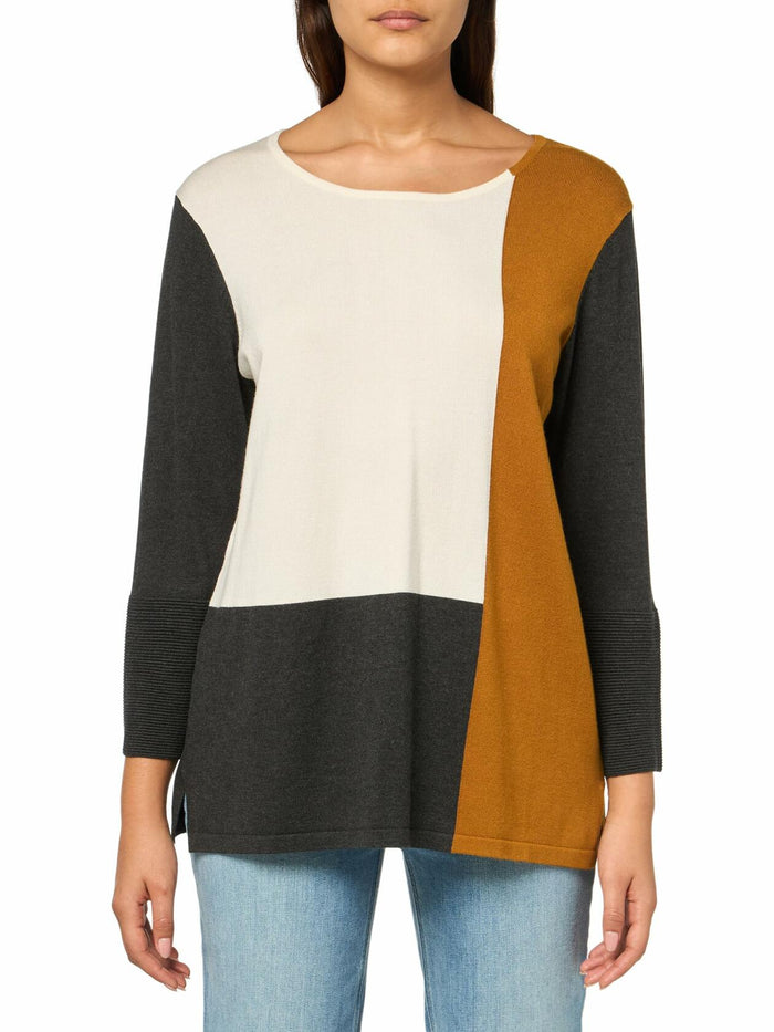 Three Quarters Sleeves Jewel Neck Color Block Sweater Top Multicolor Size L by Deal US