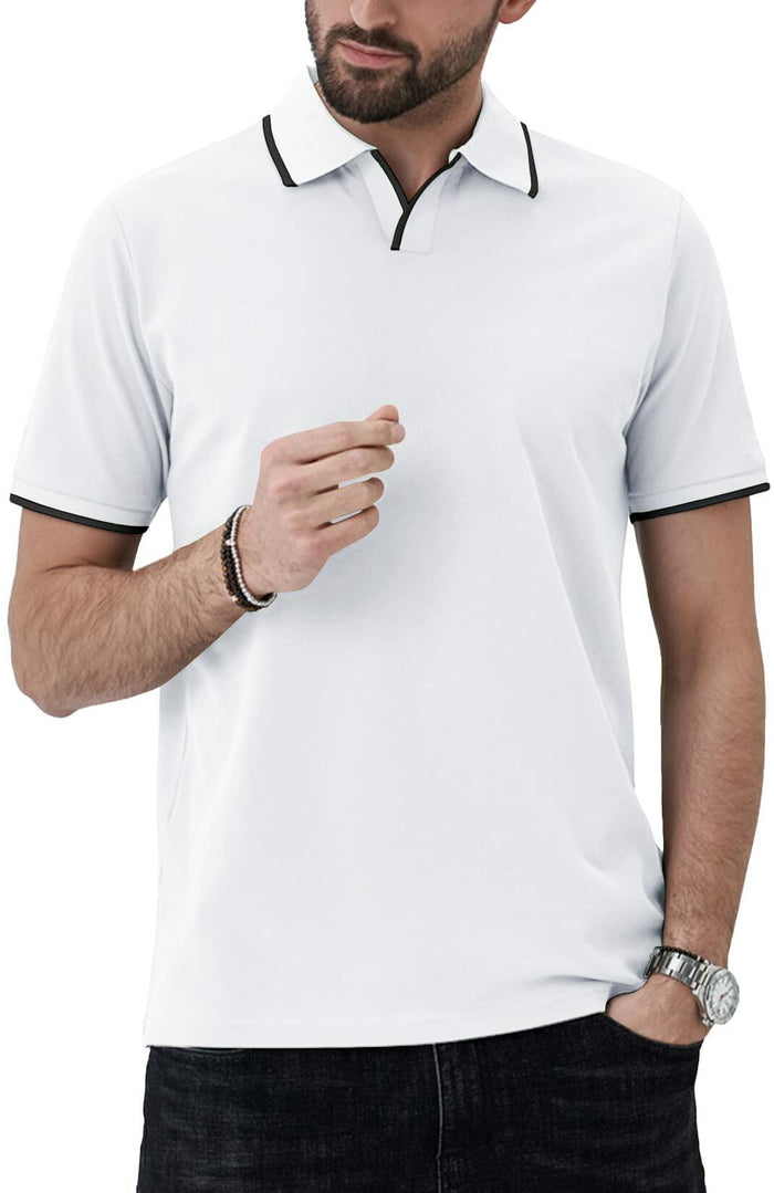 Aiyino Men's Muscle V Neck Polo Shirt Slim Fit Cotton Golf Tee White Size M by Deal US