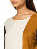 Three Quarters Sleeves Jewel Neck Color Block Sweater Top Multicolor Size L by Deal US