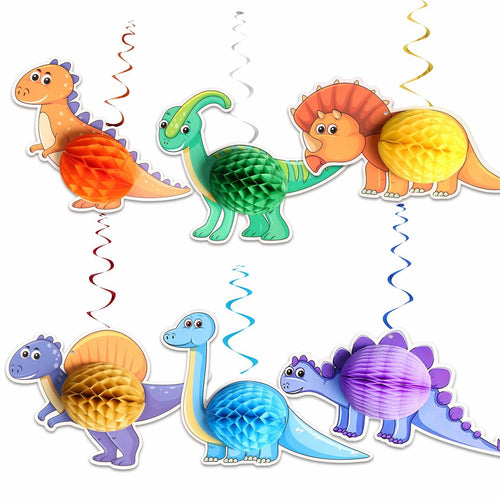 Qquetiee 6 Pcs Dinosaur Birthday Decorations Honeycomb Balls Hanging Swirls by Deal US