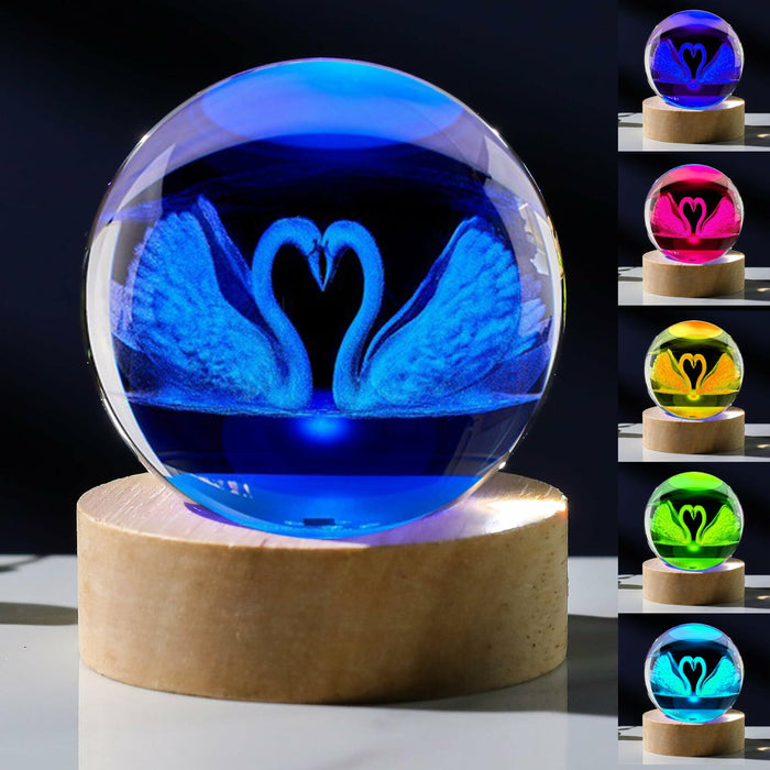 3D Swan Gifts Crystal Ball 60mm Glass Figurine Decor White Crystal by Deal US