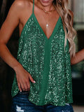 Miduo Womens Plus Size Sequin Tank Top V Neck Halter Green Size XXL by Deal US