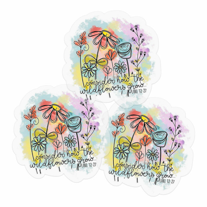 GODLY WORSHIP 3PCs Consider How The Wildflowers Grow Sticker Luke 12:27 3 Inch by Deal US