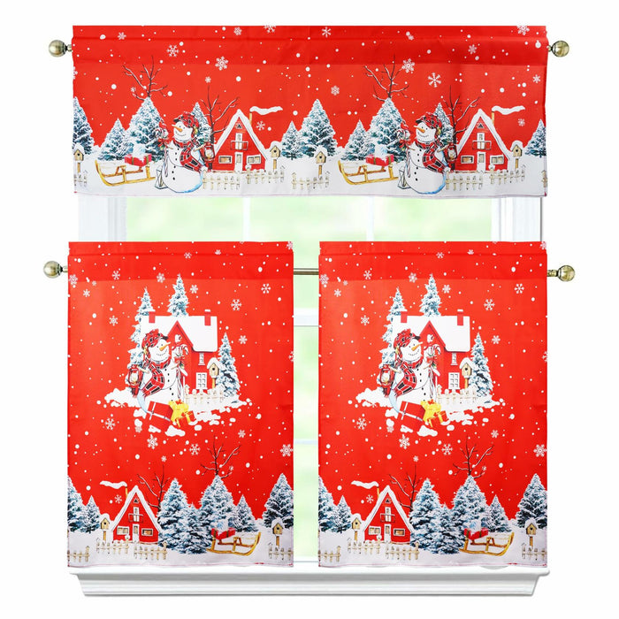 aiwkjdns 3 Piece Christmas Kitchen Window Curtains Set Red Rayon 27.5x36 in by Deal US