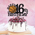 Klionjor Basketball 16th Birthday Cake Topper Black Glitter 16 Count Cardboard by Deal US