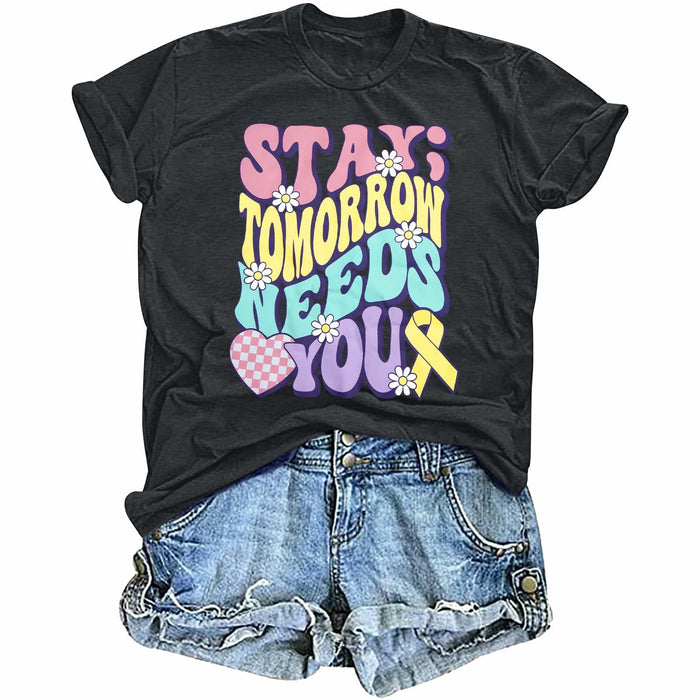 FAYALEQ Suicide Awareness Women Shirt Dark Grey Letter Print Size L by Deal US