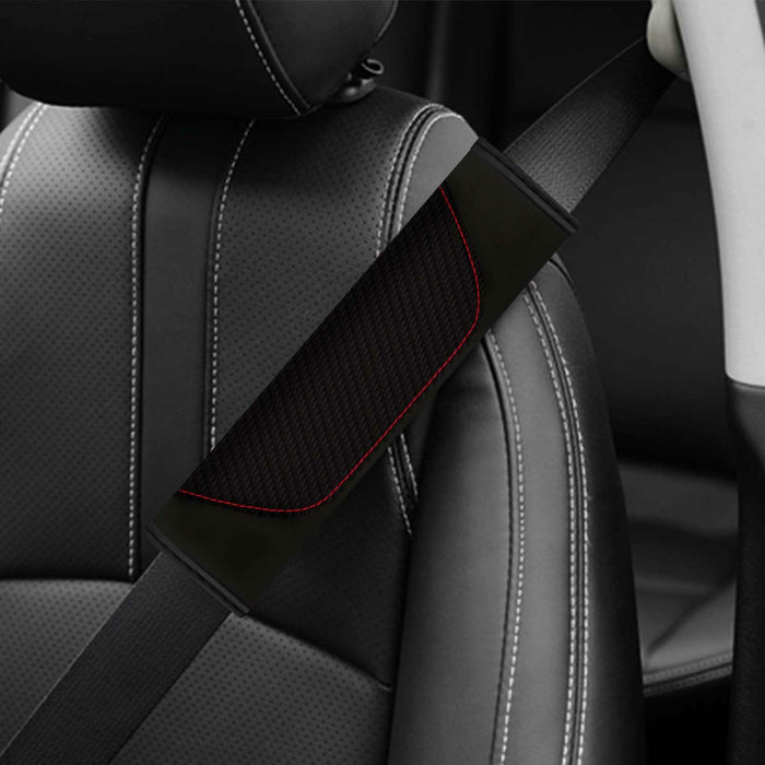 MVJAA Carbon Fiber Leather Seat Belt Covers, Thickening Pad, 2 Pack Black by Deal US