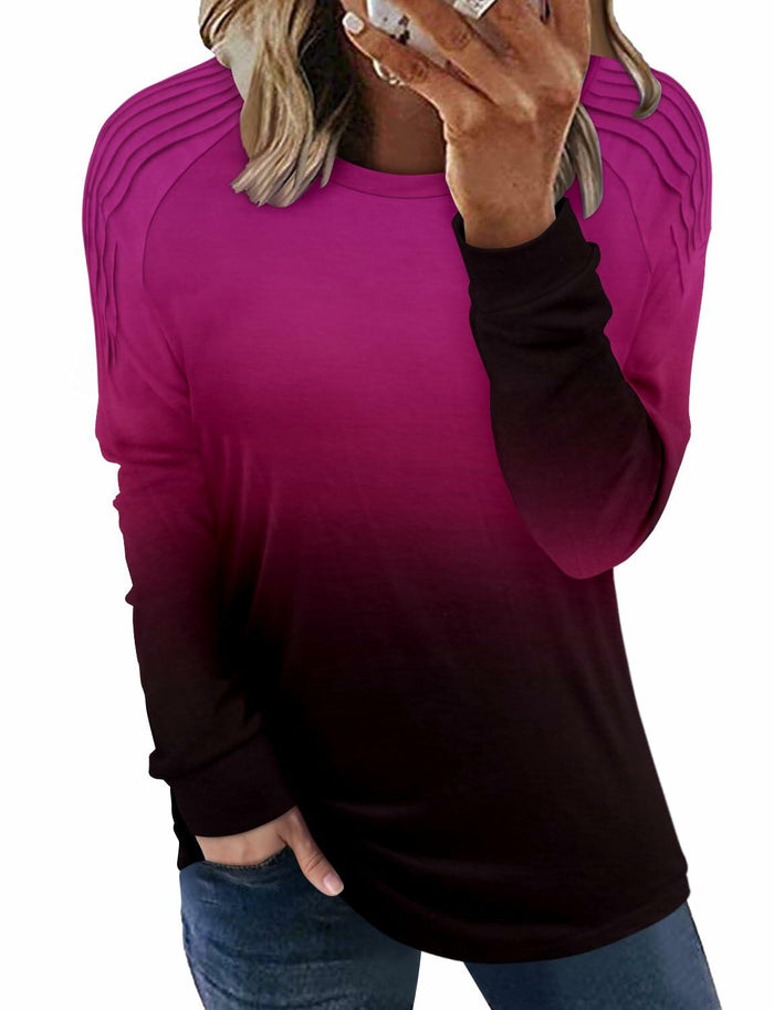 StunShow Womens Long Sleeve Tunic Top Crewneck Gradient Rose Size L by Deal US