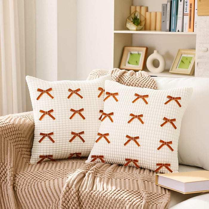 Newwiee Boho Decorative Throw Pillow Covers 18x18 White 2pcs by Deal US