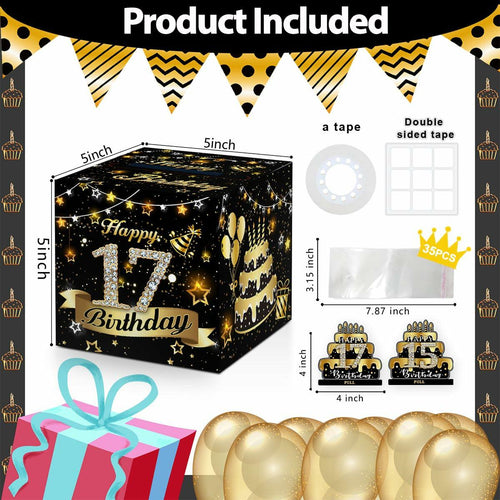 Toerifer Money Box Birthday Gift Black Gold 17th Birthday 35 Bags Size One Size by Deal US