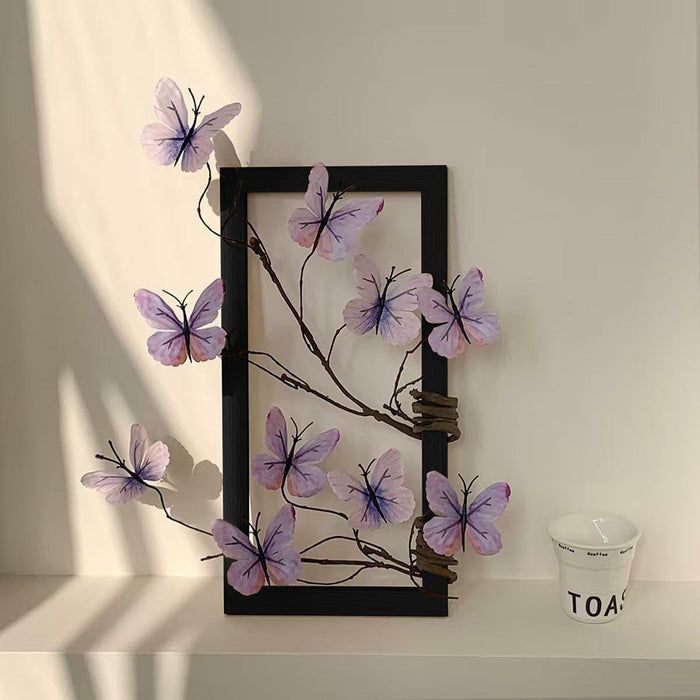 HMKAIJUFUL Handmade Butterfly Wall Art Wood Frame Blue Purple 16x8in by Deal US