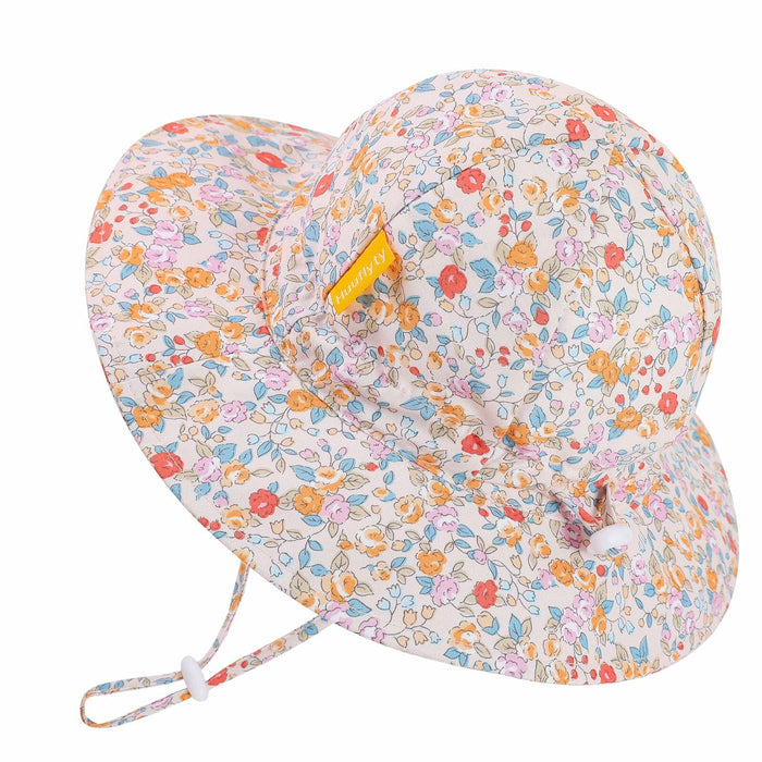 Huuflyty Baby Girl Adjustable Sun Hat Wide Brim UPF 50+ Floral Khaki Size 6-24M by Deal US