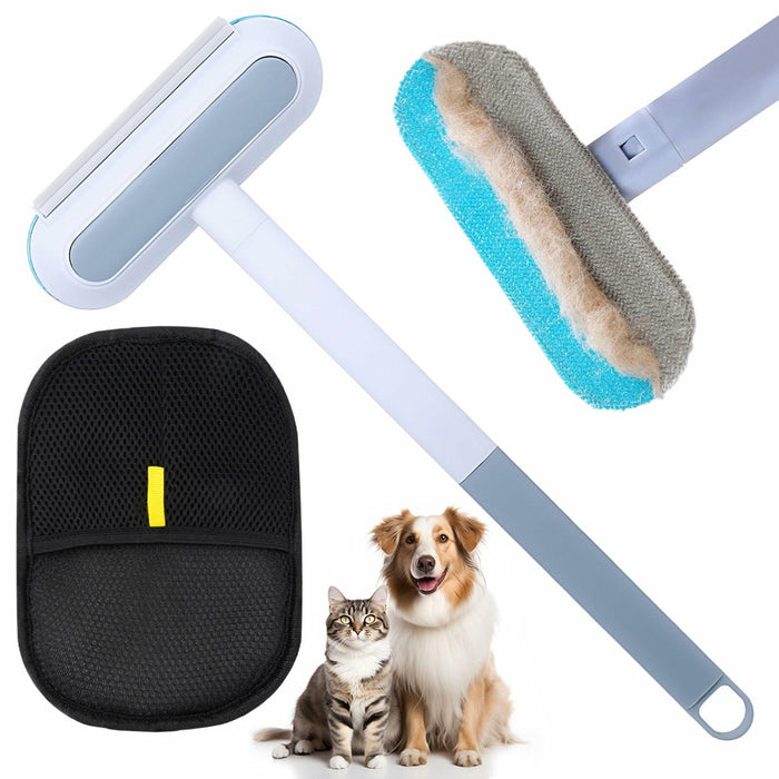 Generic Pet Hair Remover Glove 4-in-1 Brush 17in Handle Black Ergonomic Grip by Deal US