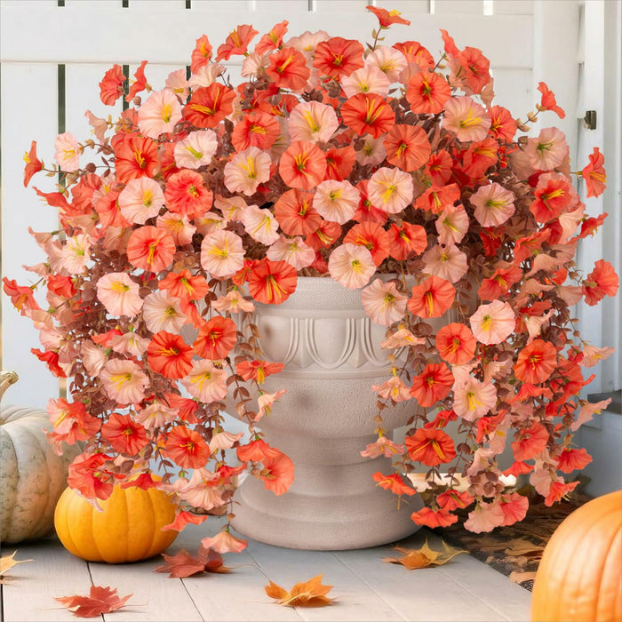 HyeFlora 2PCS Faux Fall Hanging Flowers Plants UV Resistant Orange+Light Orange by Deal US