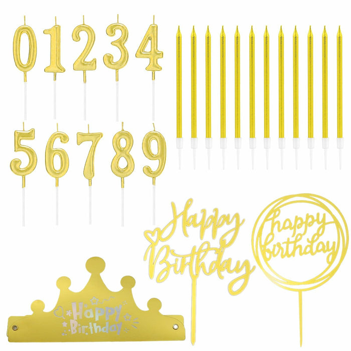 Chanseen 25Pcs Gold Birthday Candle Set Number 0-9 Metallic Long Thin by Deal US