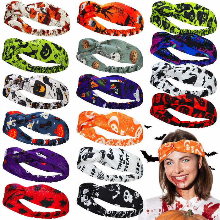 JaGely 16 Pcs Halloween Elastic Headbands Colorful Cartoon Non Slip by Deal US