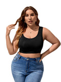 WDIRARA Women's Plus Size Bralette Scoop Neck Crop Cami Top Bra Blue 3XL by Deal US