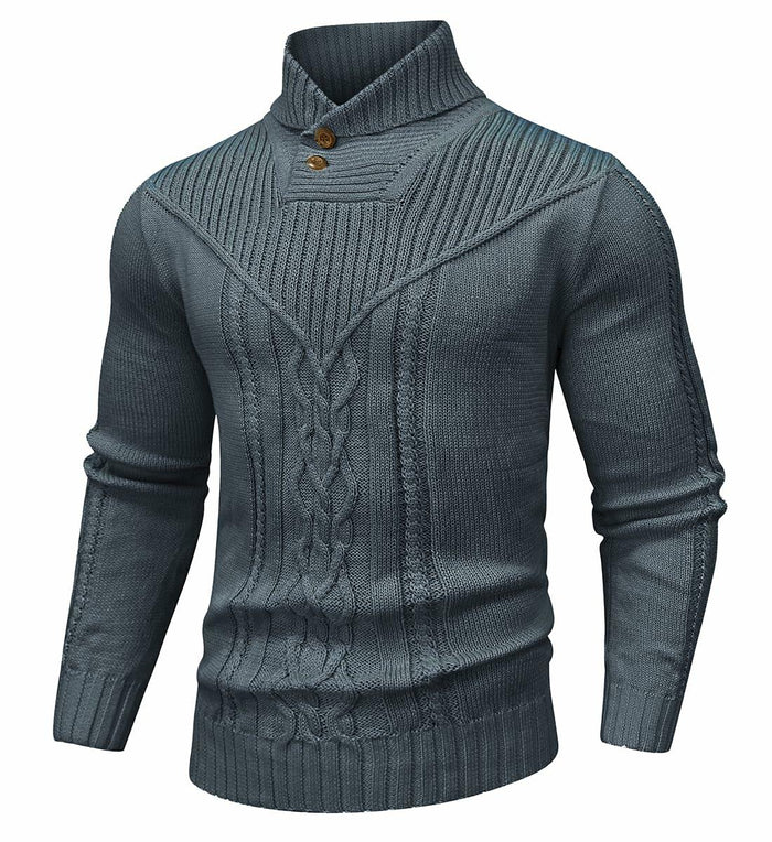 SAVKOOV Men's Shawl Collar Cable Knit Pullover Sweater Deep Gray Size 3X-Large by Deal US