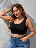 WDIRARA Women's Plus Size Bralette Scoop Neck Crop Cami Top Bra Blue 3XL by Deal US