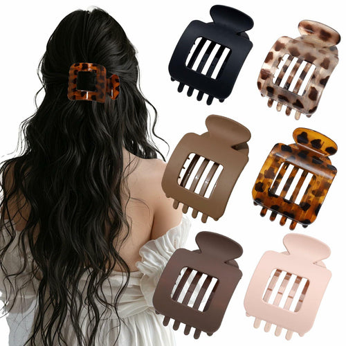 6Pcs Flat Square Leopard Hair Clips Large Claw Clips Non Slip Strong Hold by Deal US
