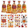QOIUSO 100PCS Thanksgiving Treat Bags with 110 Twist Ties Pumpkin Leaf by Deal US