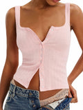 Women's MAOECO Ribbed Tank Top Sleeveless Henley Button Down Slim Fit by Deal US