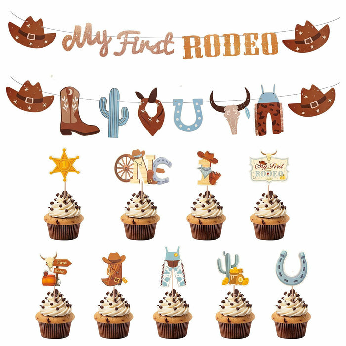36PCS My First Rodeo Boy Birthday Decorations Baby Shower Party Supplies by Deal US