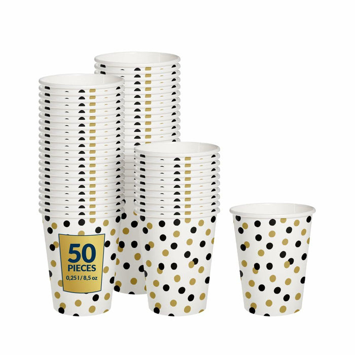 PAW 50-Pack 8.5oz Disposable Paper Cups Gold Confetti Hot & Cold Party Cups by Deal US