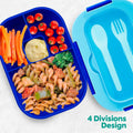 DifaBella Kids Lunch Box – 4-Compartment Bento Box with Spoon & Fork (Blue) by Deal US