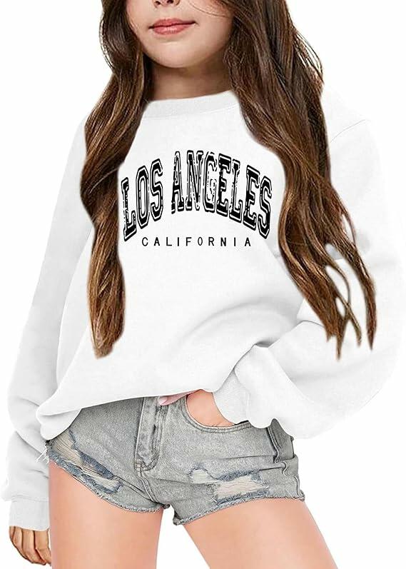 EXARUS Girls Oversized Los Angeles Hoodie – White, 8Y by Deal US
