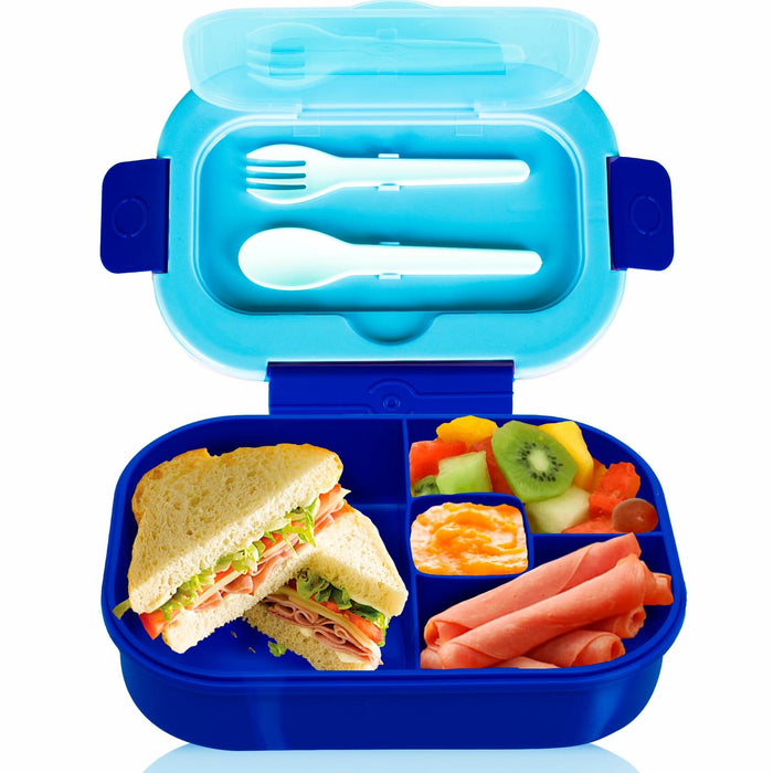 DifaBella Kids Lunch Box – 4-Compartment Bento Box with Spoon & Fork (Blue) by Deal US