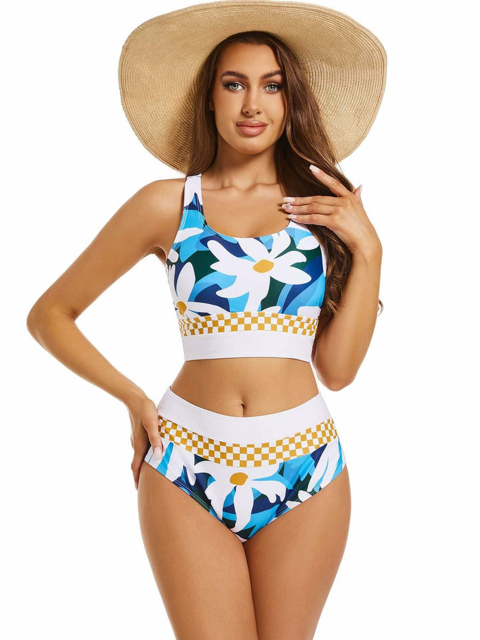 Subriank 2-Piece High-Waist Colorblock Swimsuit for Women (DeepSkyBlue, M) by Deal US