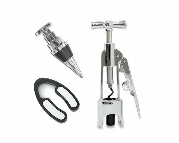 Lutong Wing Corkscrew Wine Opener Set w/ Foil Cutter & Stopper Chrome by Deal US