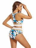 Subriank 2-Piece High-Waist Colorblock Swimsuit for Women (DeepSkyBlue, M) by Deal US