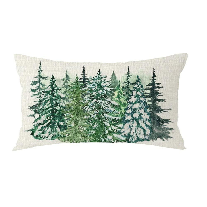 FELENIW Christmas Cedar Tree Watercolor Throw Pillow Cover 12x20in Cotton Linen by Deal US