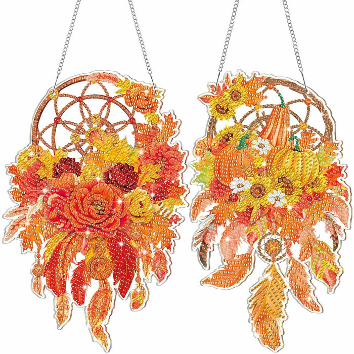 Saillong Fall Thanksgiving Diamond Art Suncatcher Pumpkin Hanging Decor 2PCS by Deal US