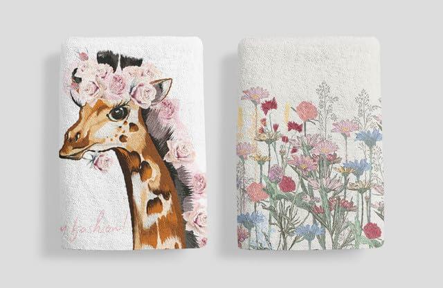 Ymaotrade 2-Pack Giraffe & Flower Dish Towels Microfiber Quick Dry 24x16in by Deal US