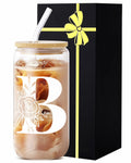 Monogrammed Glass Tumbler Cup with Lid & Straw Personalized Gift OPEN BOX by Deal US