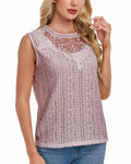 AGWISH Women’s Sleeveless Ruffle Lace Blouse Semi Sheer Floral Light Pink XL by Deal US