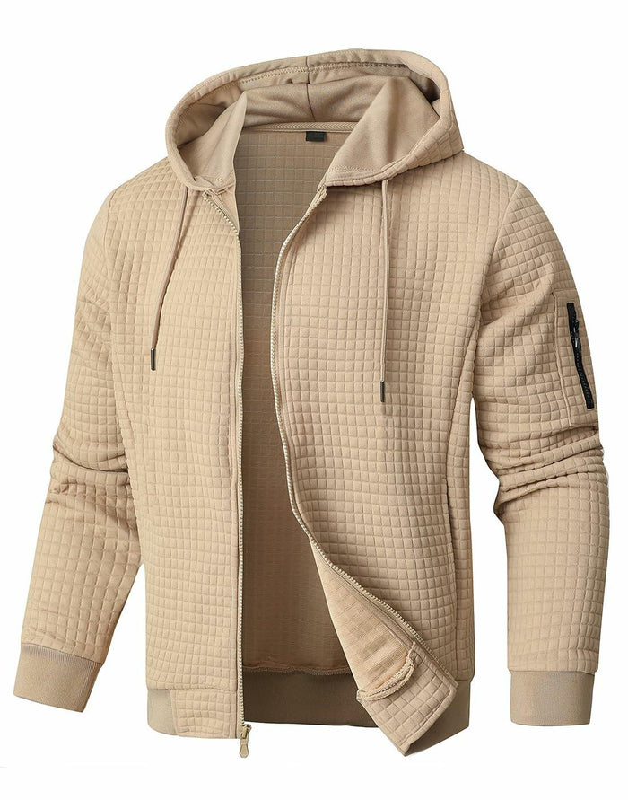 SAVKOOV Mens Lightweight Hoodie Full Zip Sweatshirt Casual Jacket Coat Khaki by Deal US