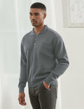 Thkzn Men’s Knit Polo Sweater Grey Long Sleeve Fleece Lined XL Classic by Deal US