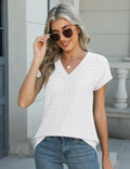 Micoson Women’s V Neck T-Shirt Short Sleeve Loose Fit Casual Top White L by Deal US
