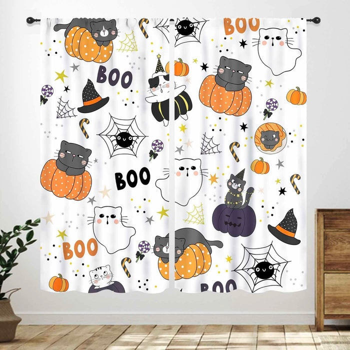 Lnepty Halloween Kids Curtains Cute Cat Pumpkin Ghost 42x45 2 Panels by Deal US