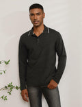 Thkzn Men’s Fleece Lined Polo Shirt Long Sleeve Button Golf Casual Black 2XL by Deal US