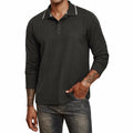 Thkzn Men’s Fleece Lined Polo Shirt Long Sleeve Button Golf Casual Black 2XL by Deal US
